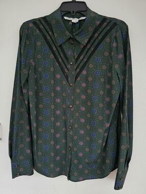 Veronica Beard Rowena Silk Button Up Lace Blouse